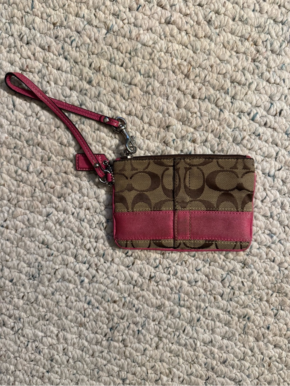 Y2K Coach Signature Canvas Wristlet in Brown and Pink - Picture 2 of 3